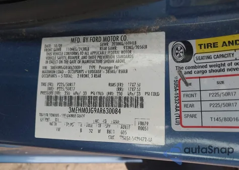 2010 Mercury Milan Premier from USA, damaged, VIN 3MEHM0JG9AR630084